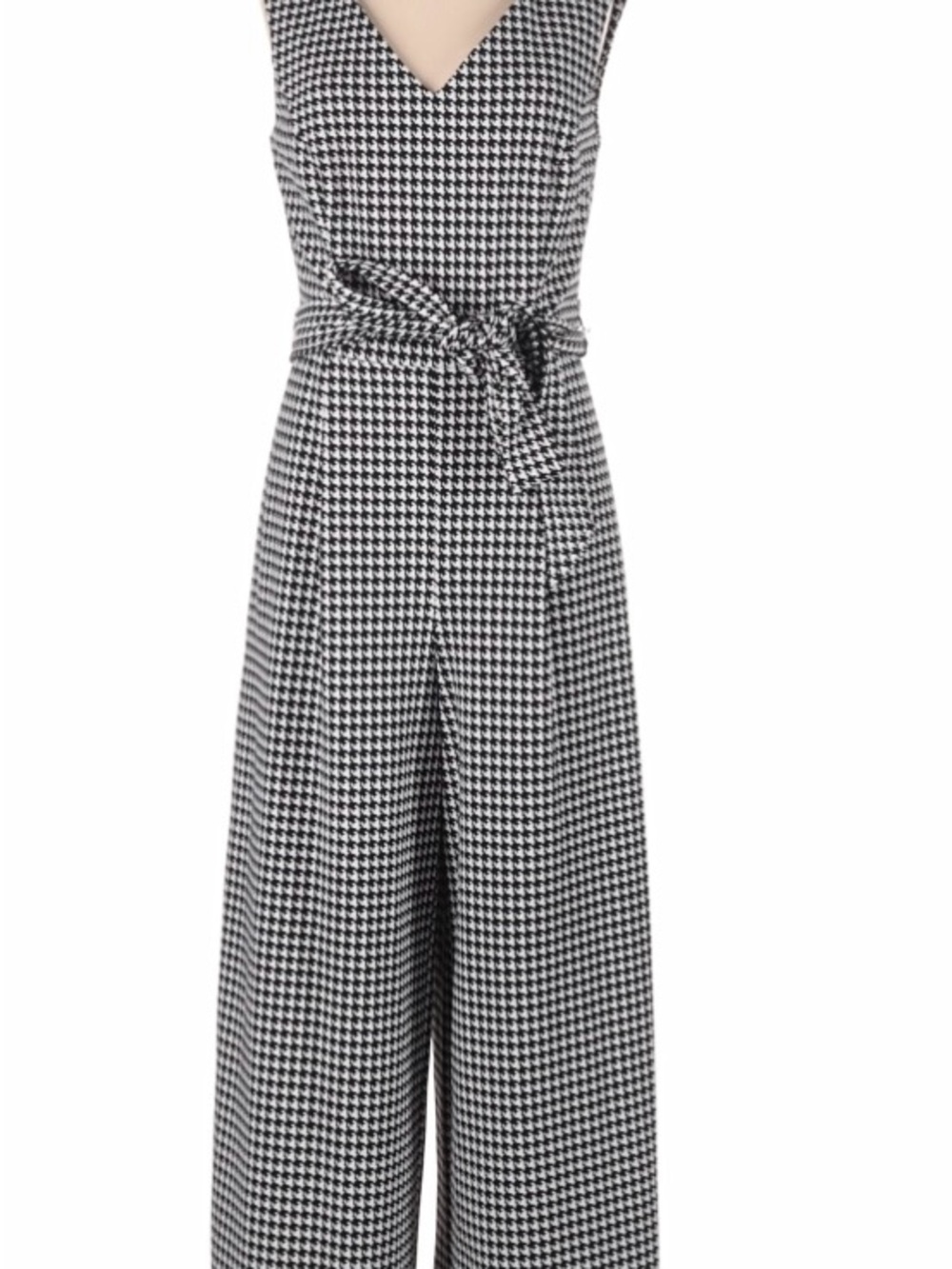 CALVIN KLEIN Size 12 Sleeveless Houndstooth Wide-Leg Jumpsuit - Black & White